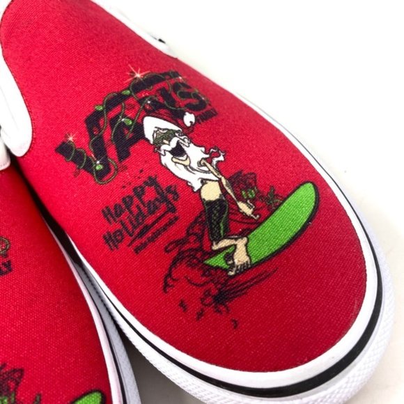VANS Slip On Sneakers White Red Canvas Shoes Men Skate Low Top Custom Alsu01245 - Picture 4 of 11